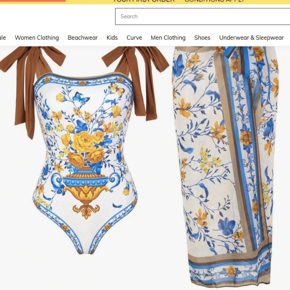 One-Piece Swimsuit w/Skirt, Beach Coverup Bathing Suit For Summer sz XL New!